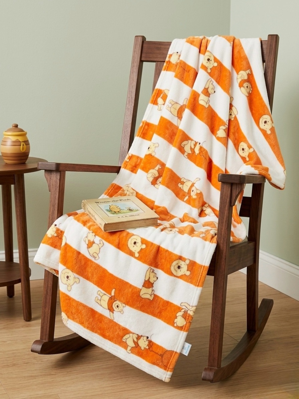 Disney Winnie the Pooh Orange & White Striped Plush Throw Blanket